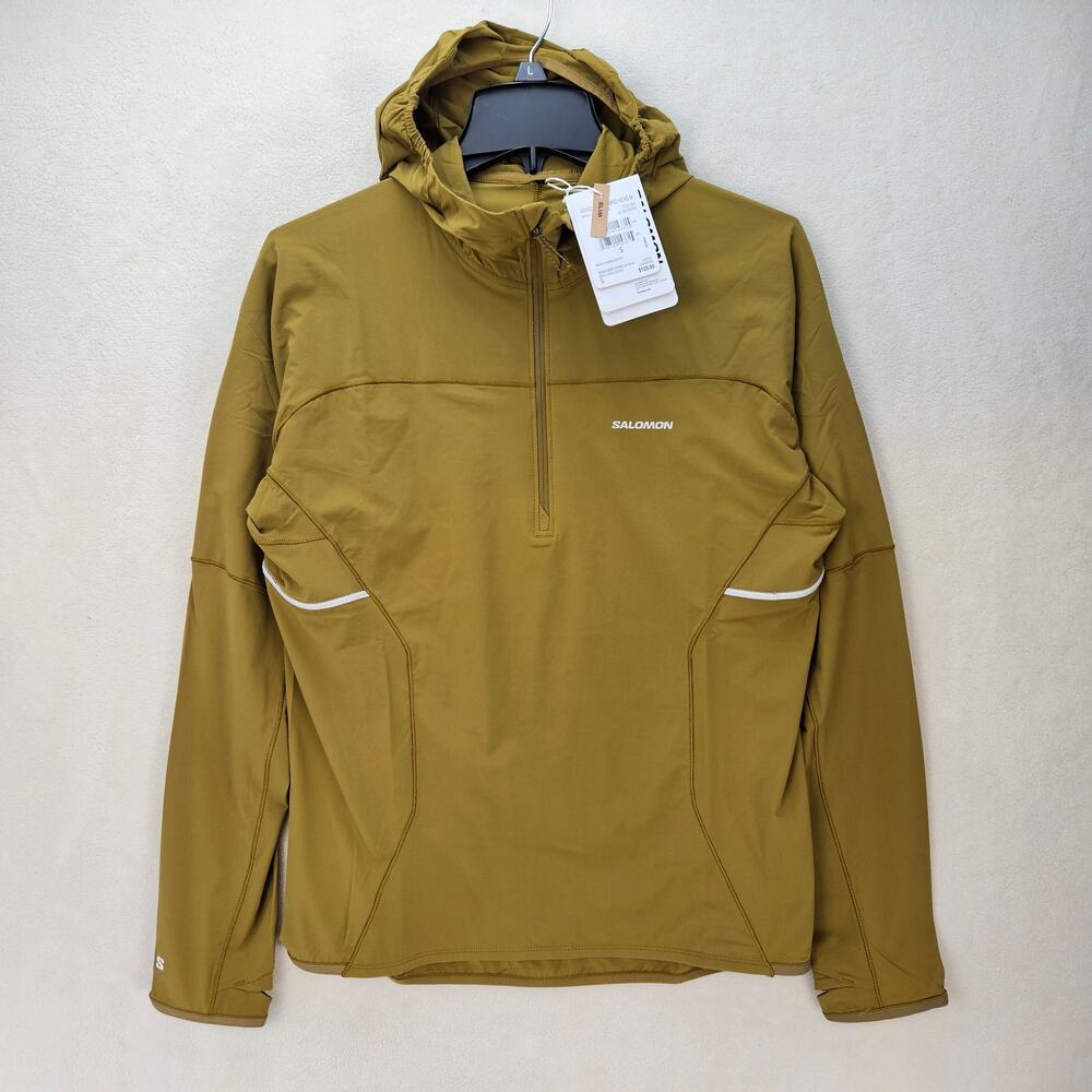 SALOMON MEN'S SMALL SENSE AERO HYBRID HALF ZIP HOODIE NWT OLIVE GREEN